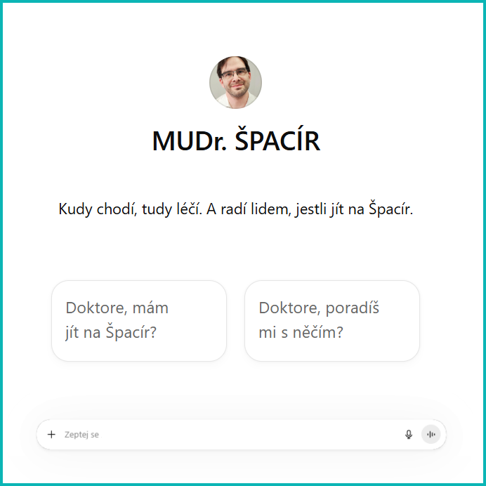 E-ordinace MUDr. Špacíra aneb můj agent chatGPT | ŠPACÍR – 100 km / 24 h